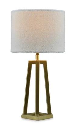 Tafellamp Lorenzo small gold + kap Cilinder 20x20x15cm Bouclé blanc ( witte binnenkant )