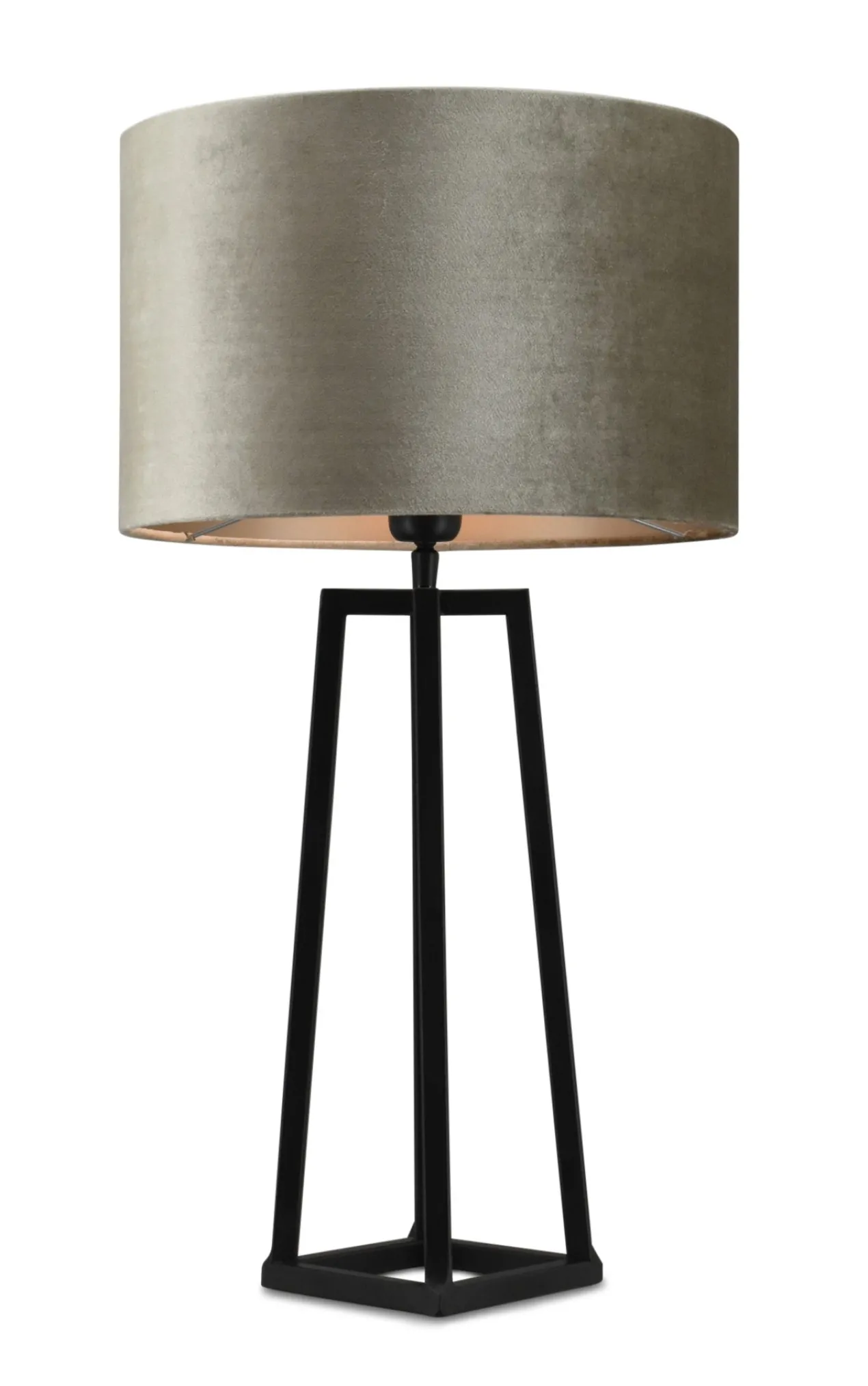 Tafellamp Lorenzo zwart large + kap Cilinder 35x35x22cm Fendi velours taupe ( taupe binnenkant )