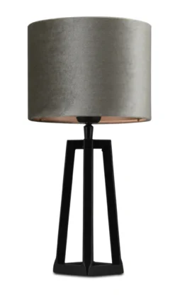 Tafellamp Lorenzo zwart small + kap Cilinder 20x20x15cm Fendi velours taupe ( taupe binnenkant )