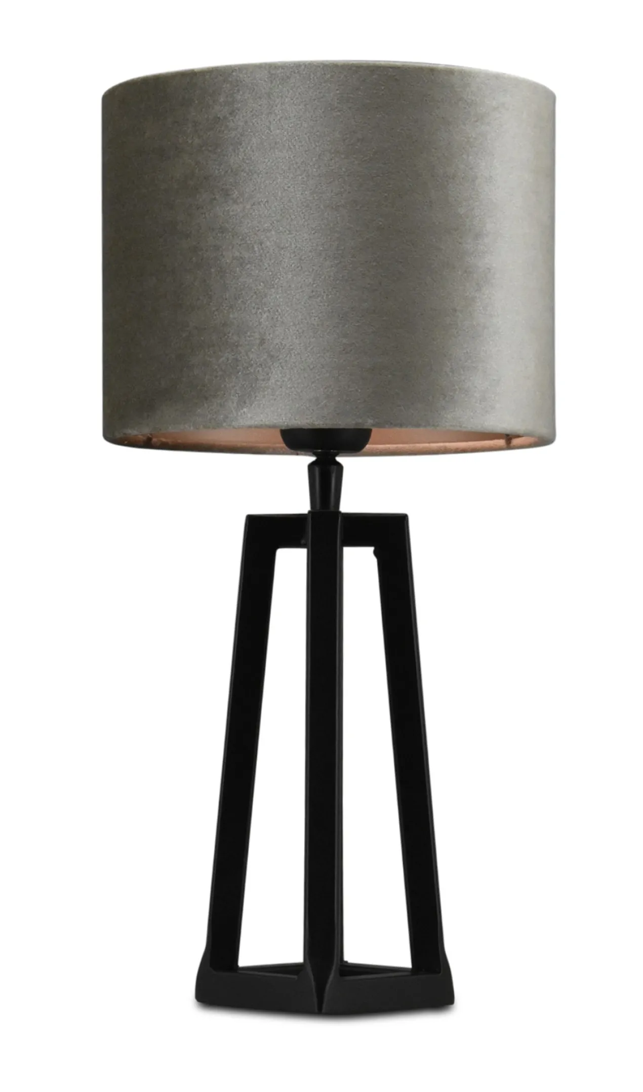 Tafellamp Lorenzo zwart small + kap Cilinder 20x20x15cm Fendi velours taupe ( taupe binnenkant )