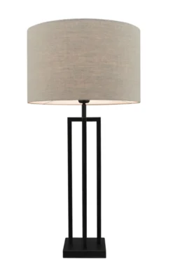 Tafellamp Roma zwart groot + kap Cilinder 35x35x22cm Linnen naturel