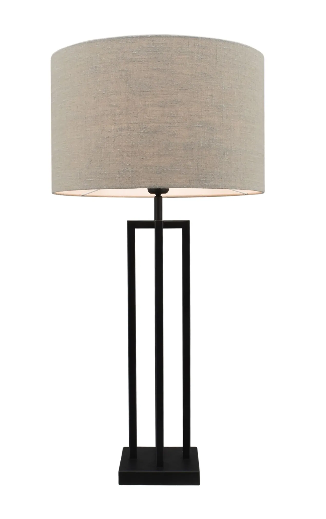 Tafellamp Roma zwart groot + kap Cilinder 35x35x22cm Linnen naturel