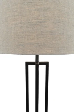 Tafellamp Roma zwart groot + kap Cilinder 35x35x22cm Linnen naturel