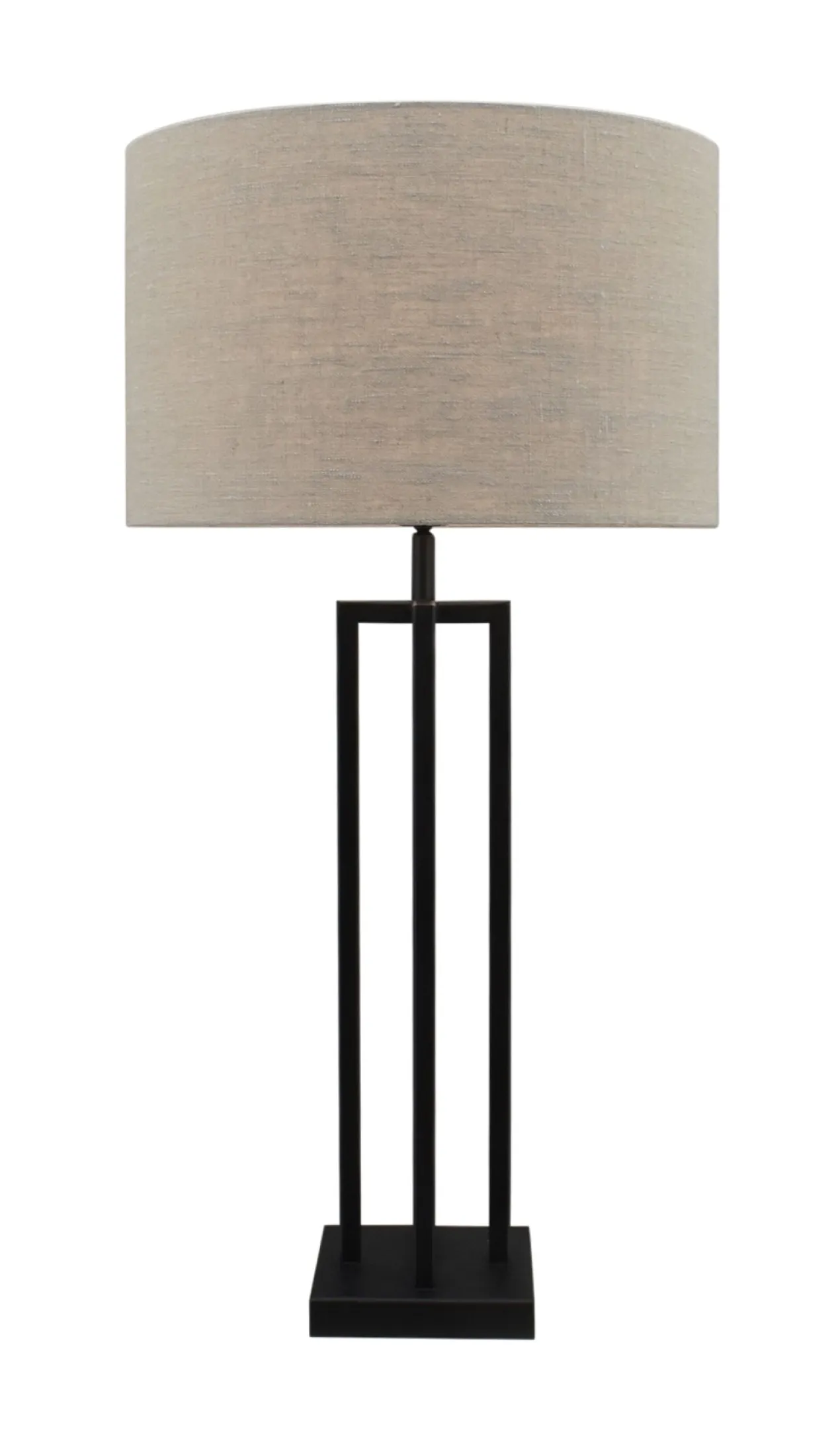Tafellamp Roma zwart groot + kap Cilinder 35x35x22cm Linnen naturel