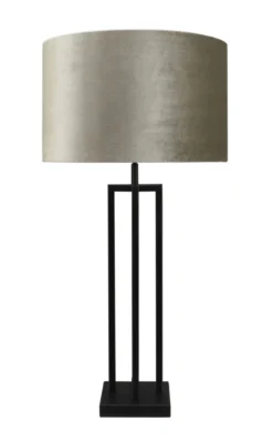 Tafellamp Roma zwart groot + kap Cilinder 35x35x22cm Velours taupe