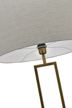 Tafellamp Veneto klein brons + kap 30/30/20 Linnen naturel ( witte binnenkant )