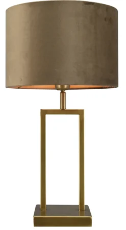 Tafellamp Veneto klein brons + kap 30/30/20 Alice velours bruin ( gouden binnenkant )
