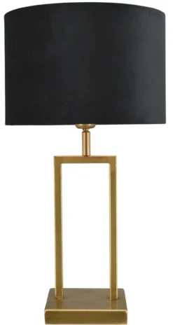 Tafellamp Veneto klein brons + kap 30/30/20 Alice velours zwart ( gouden binnenkant )