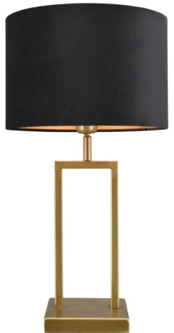 Tafellamp Veneto klein brons + kap 30/30/20 Alice velours zwart ( gouden binnenkant )