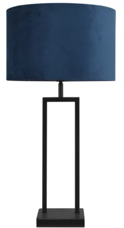 Tafellamp Veneto klein zwart + kap 30/30/20 Alice velours blauw ( taupe binnenkant )
