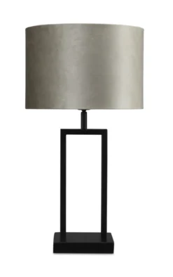 Tafellamp Veneto klein zwart + kap 30/30/20 Fendi velours taupe ( taupe binnenkant )