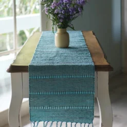 Tafelloper Vetiver 200x35 cm turquoise/naturel