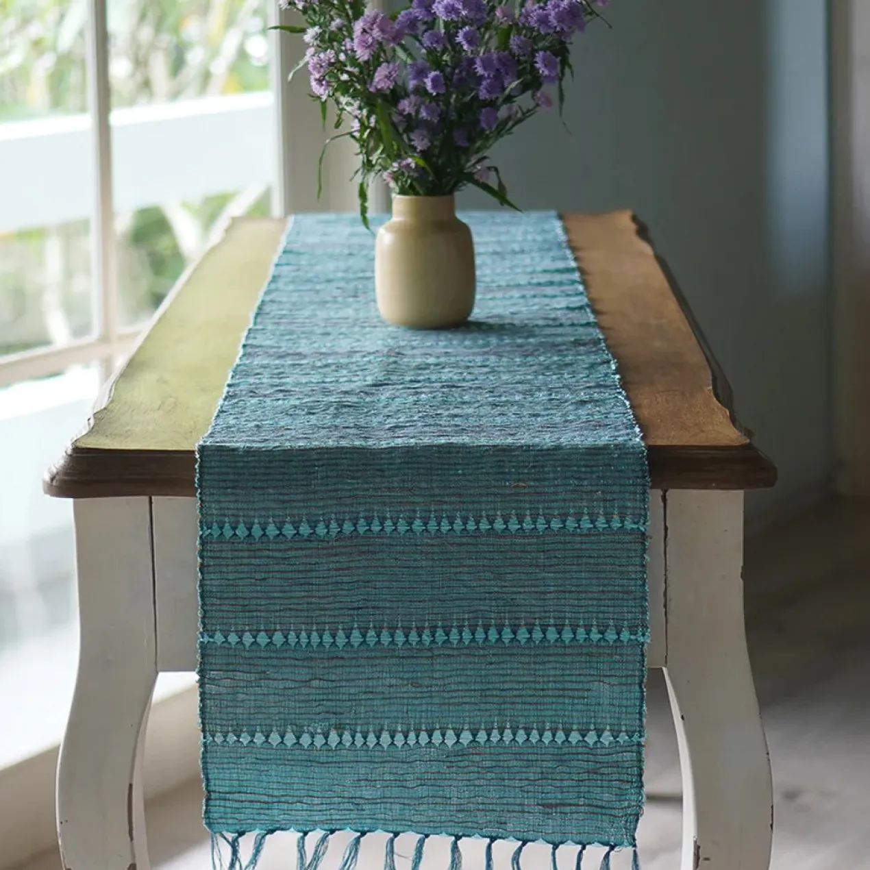 Tafelloper Vetiver 200x35 cm turquoise/naturel