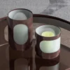 Tavo windlichten metaal/glas bruin - set van 2