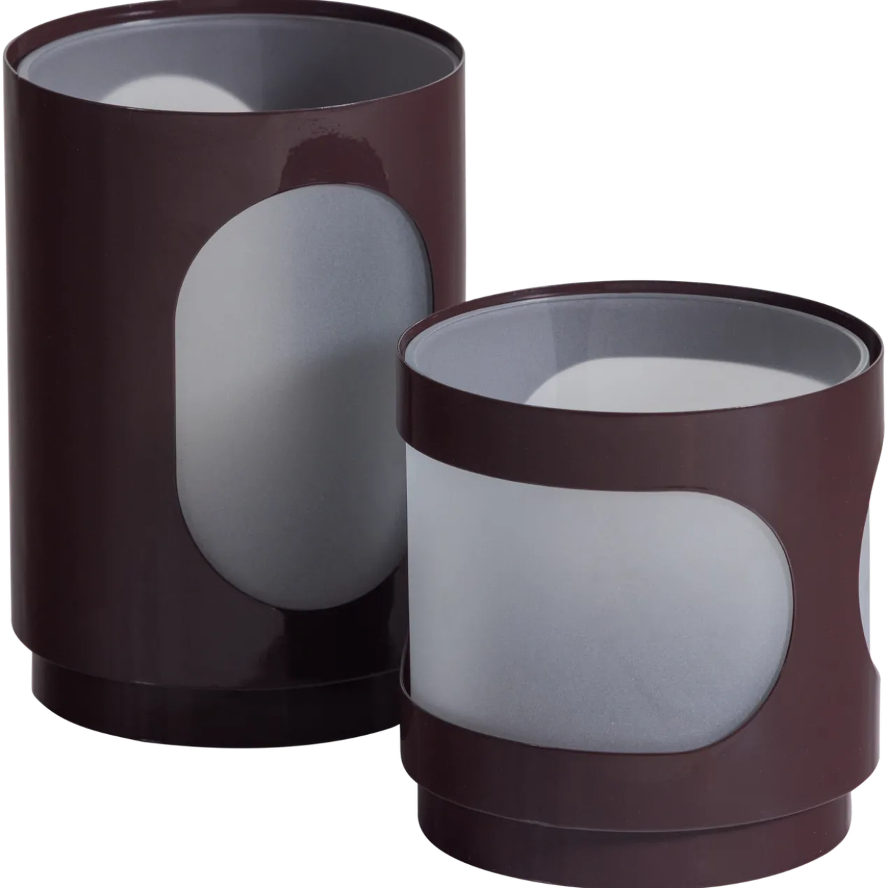 Tavo windlichten metaal/glas bruin - set van 2