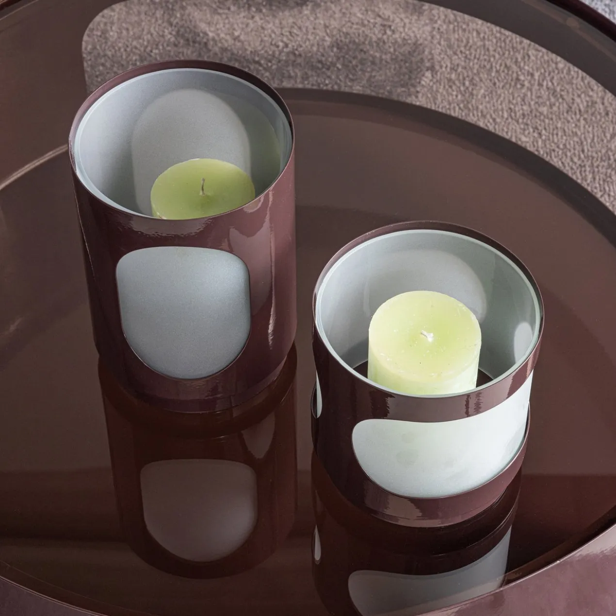 Tavo windlichten metaal/glas bruin - set van 2