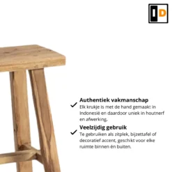 Teakhouten krukje 40 cm naturel