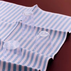 Theedoek Canteen organic sky blue/light pink block stripe