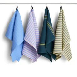 Theedoek Canteen organic sky blue/light pink block stripe