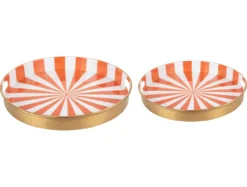 Tray set Candy Swirl enamel bright orange & white, Set of 2pcs