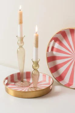 Tray set Candy Swirl enamel flamingo pink & white, Set of 2pcs