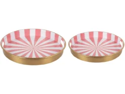 Tray set Candy Swirl enamel flamingo pink & white, Set of 2pcs