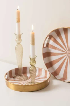 Tray set Candy Swirl enamel soft brown & white, Set of 2pcs