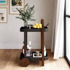 Trolley Bellwood bar en serveerwagen zwart/walnoot