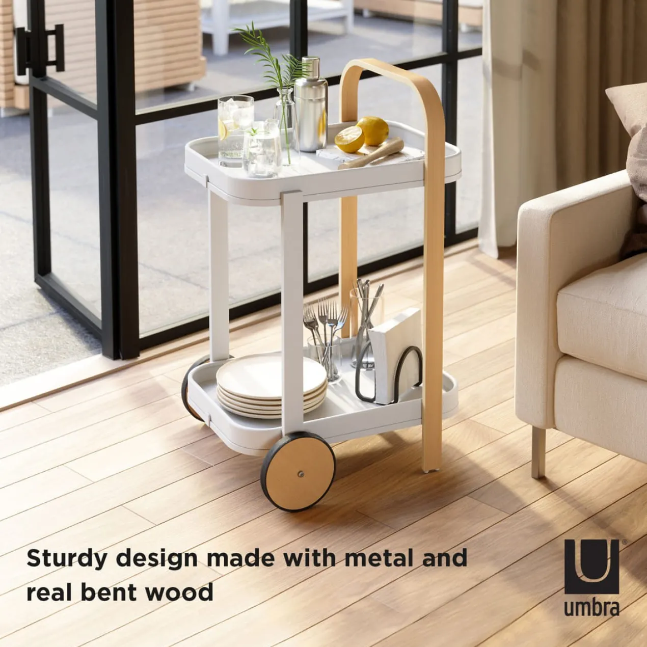 Trolley Bellwood bar en serveerwagen wit/naturel