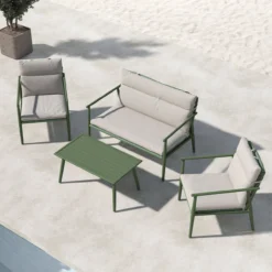 Tuin loungeset Margret - met zitkussens Groen - beige kussens