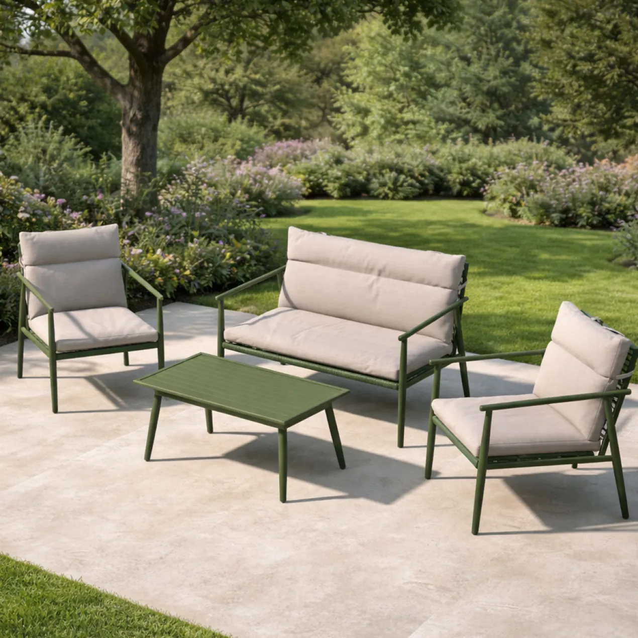 Tuin loungeset Margret - met zitkussens Groen - beige kussens
