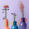 Vase Fiesta glass bright blue, yellow handles