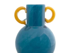 Vase Fiesta glass bright blue, yellow handles