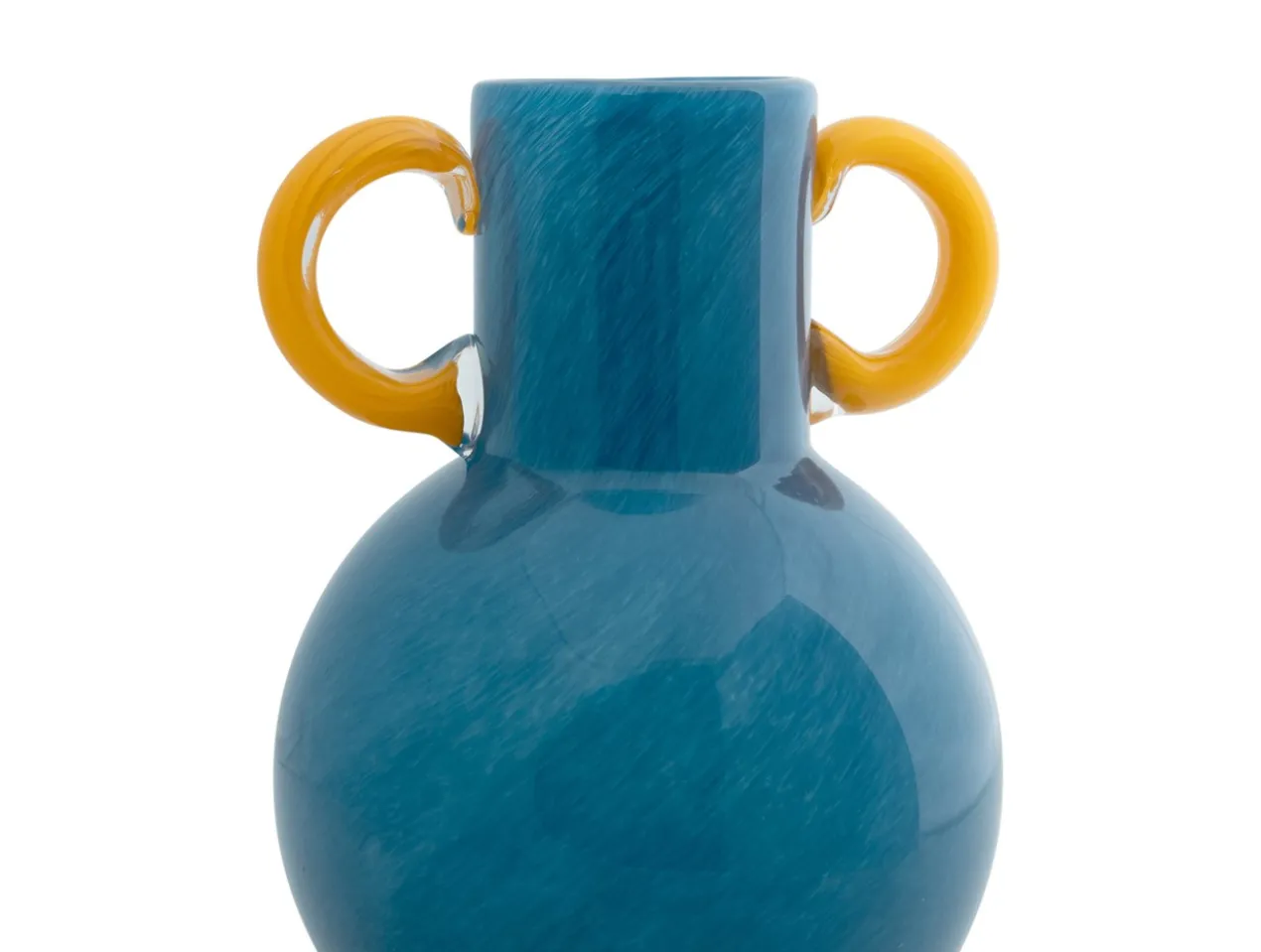 Vase Fiesta glass bright blue, yellow handles