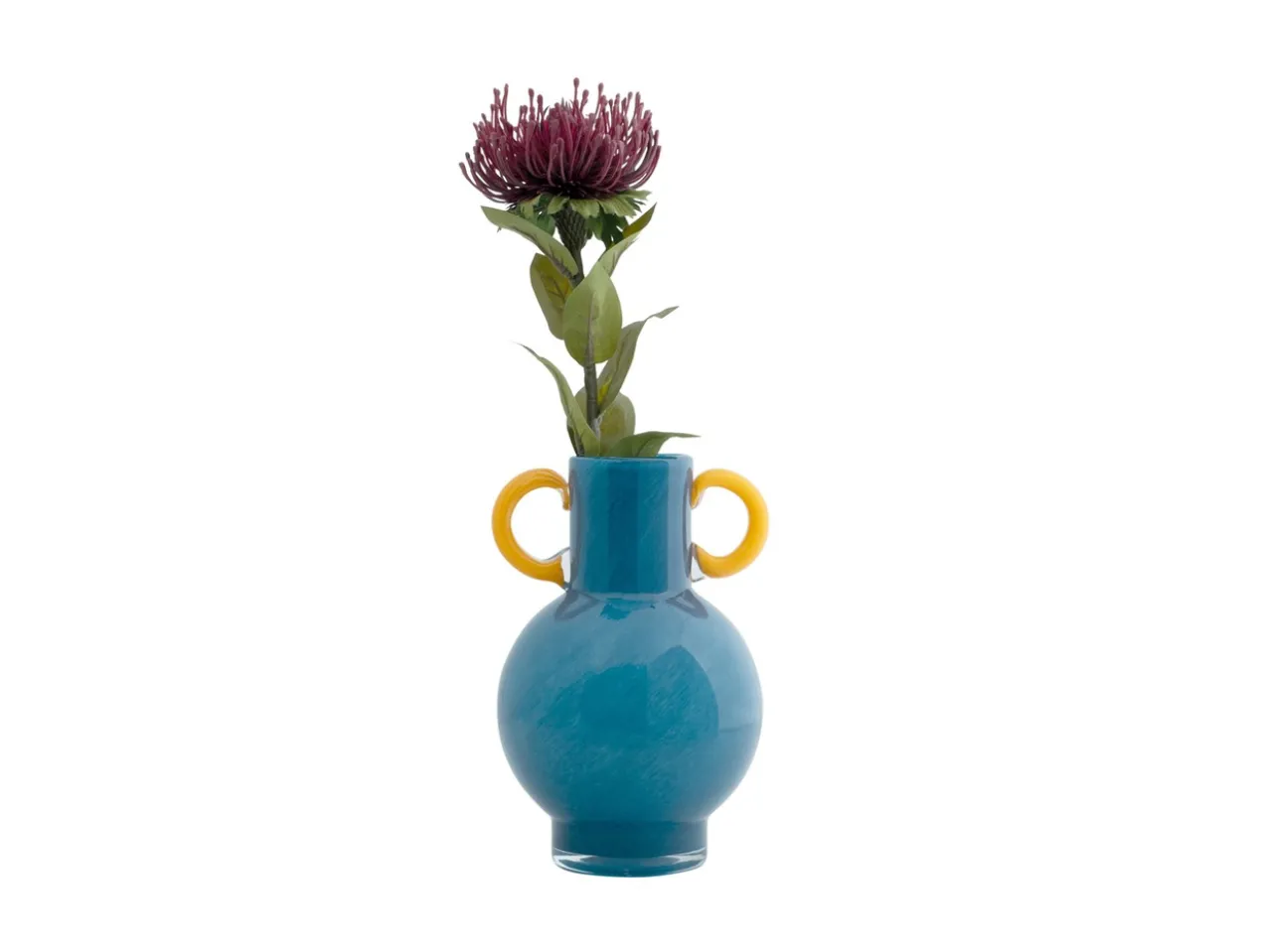 Vase Fiesta glass bright blue, yellow handles