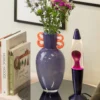 Vase Fiesta glass large bright purple, orange handles