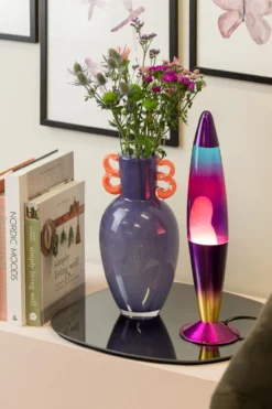 Vase Fiesta glass large bright purple, orange handles