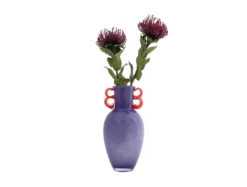 Vase Fiesta glass large bright purple, orange handles