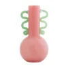 Vase Fiesta glass medium bright pink, green handles
