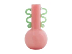 Vase Fiesta glass medium bright pink, green handles