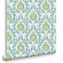 Vliesbehang apple of grenada blue & green