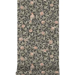 Vliesbehang bird & pomegranate charcoal
