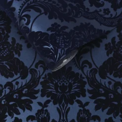 Vliesbehang Gothic Damask Flock Cobalt