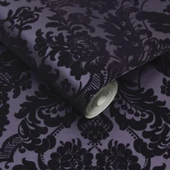 Vliesbehang Gothic Damask Flock Plum