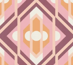 Vliesbehang met geometrische ornamenten in retrostijl - oranje, roze, wit #1