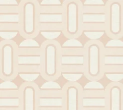 Vliesbehang zachtroze tinten in retropatronen met ovalen en balken - beige, crème, roze Zachtroze tinten in retropatronen met ovalen en balken - beige, crème, roze #1
