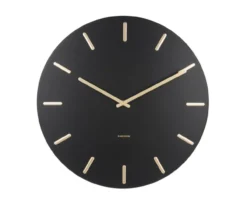 Wall clock Charm black steel with gold battons