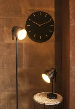 Wall clock Charm black steel with gold battons