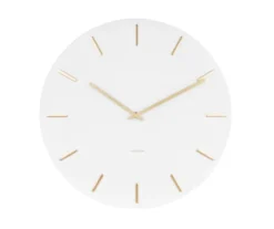 Wall clock Charm white steel with gold battons