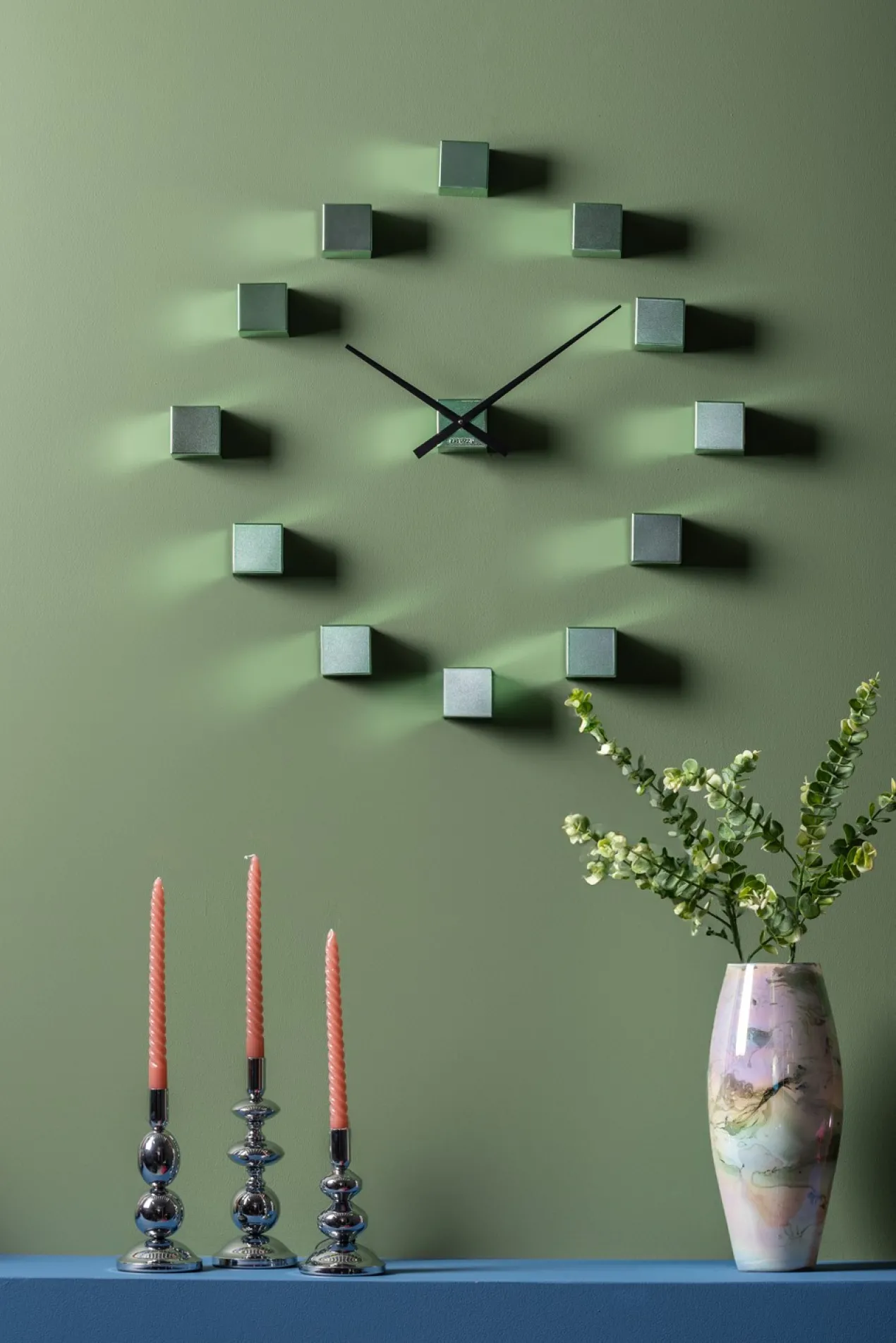 Wall clock DIY Cubic metallic green